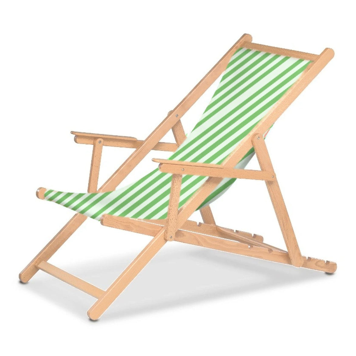 Chilienne Biarritz à accoudoirs — vernis naturel, toile Rayé blanc vert 569