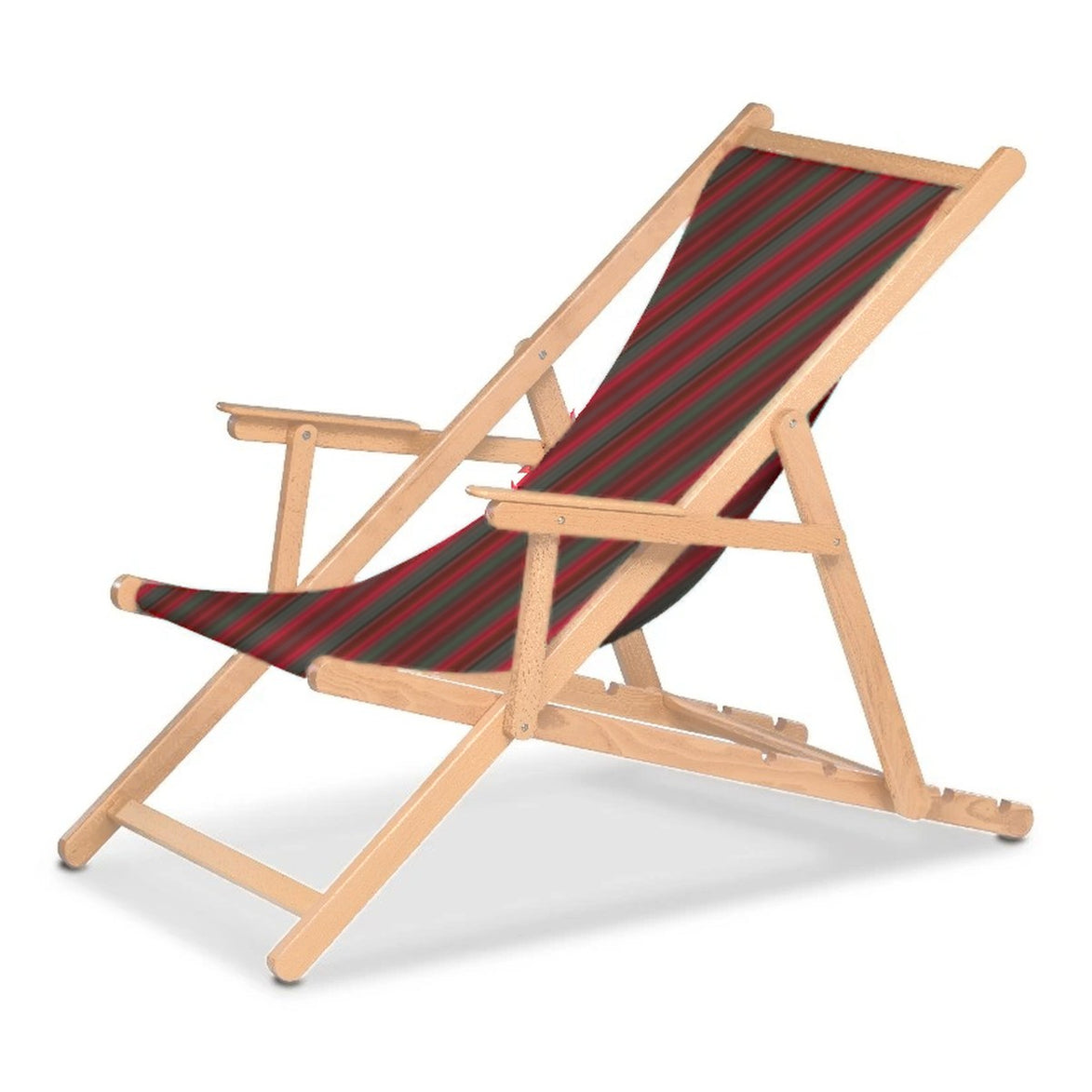 Chilienne Biarritz à accoudoirs — vernis naturel, toile Rayé multicolore rouge 662