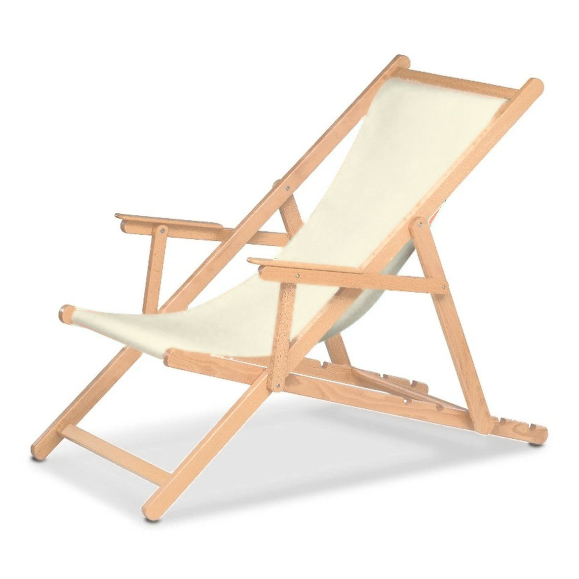 Chilienne Biarritz à accoudoirs — vernis naturel, toile Screen écru