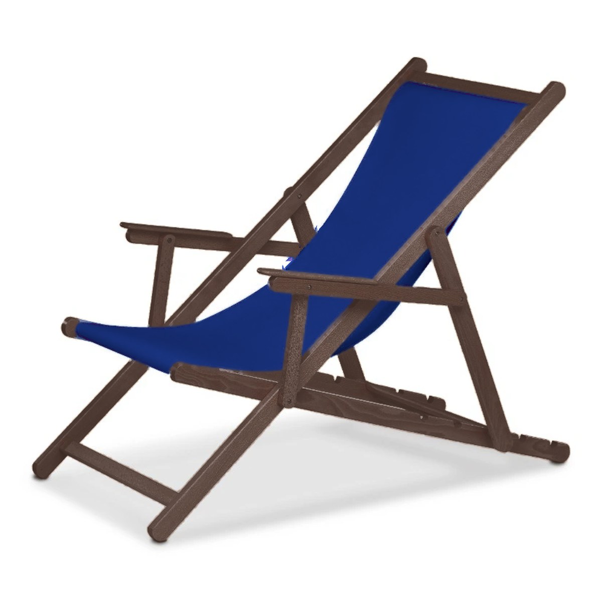 Chilienne Biarritz à accoudoirs — vernis noyer, toile Bleu roi 007