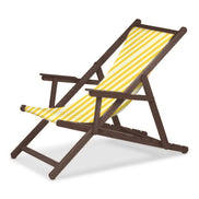 Chilienne Biarritz à accoudoirs — vernis noyer, toile Rayé blanc jaune 011