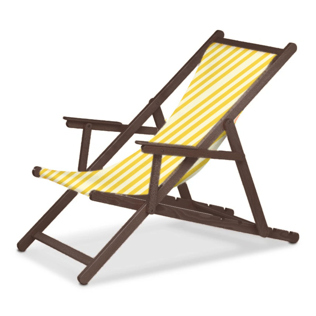 Chilienne Biarritz à accoudoirs — vernis noyer, toile Rayé blanc jaune 011