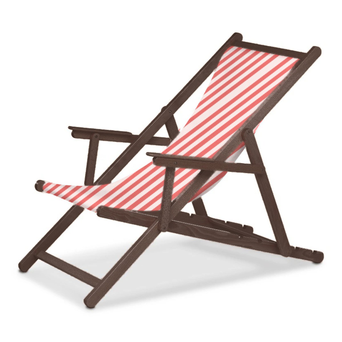 Chilienne Biarritz à accoudoirs — vernis noyer, toile Rayé blanc rouge 028