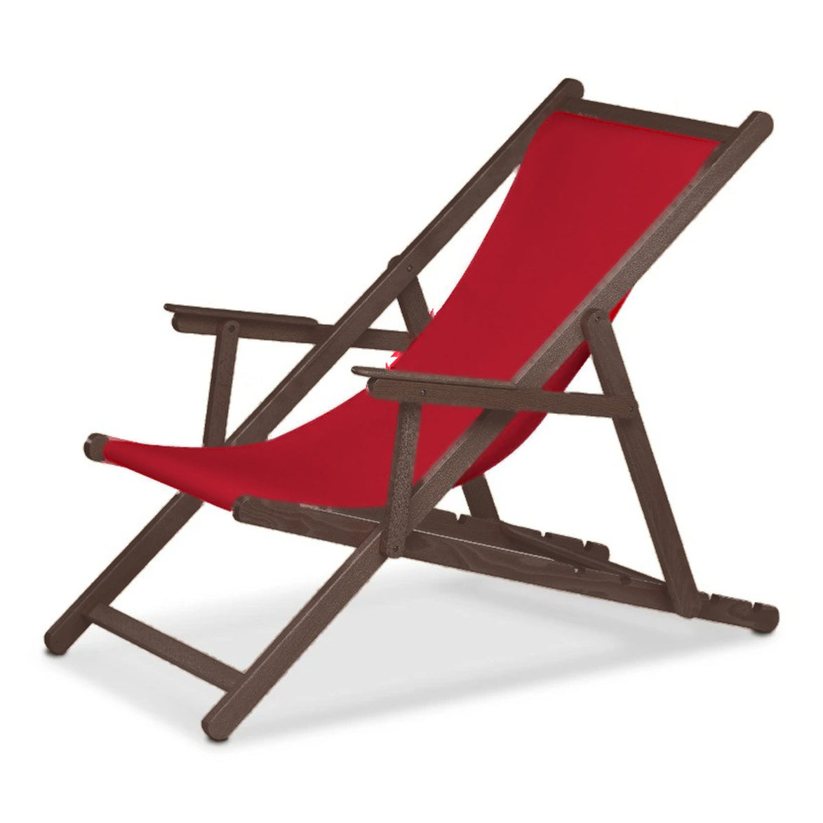 Chilienne Biarritz à accoudoirs — vernis noyer, toile Rouge 035