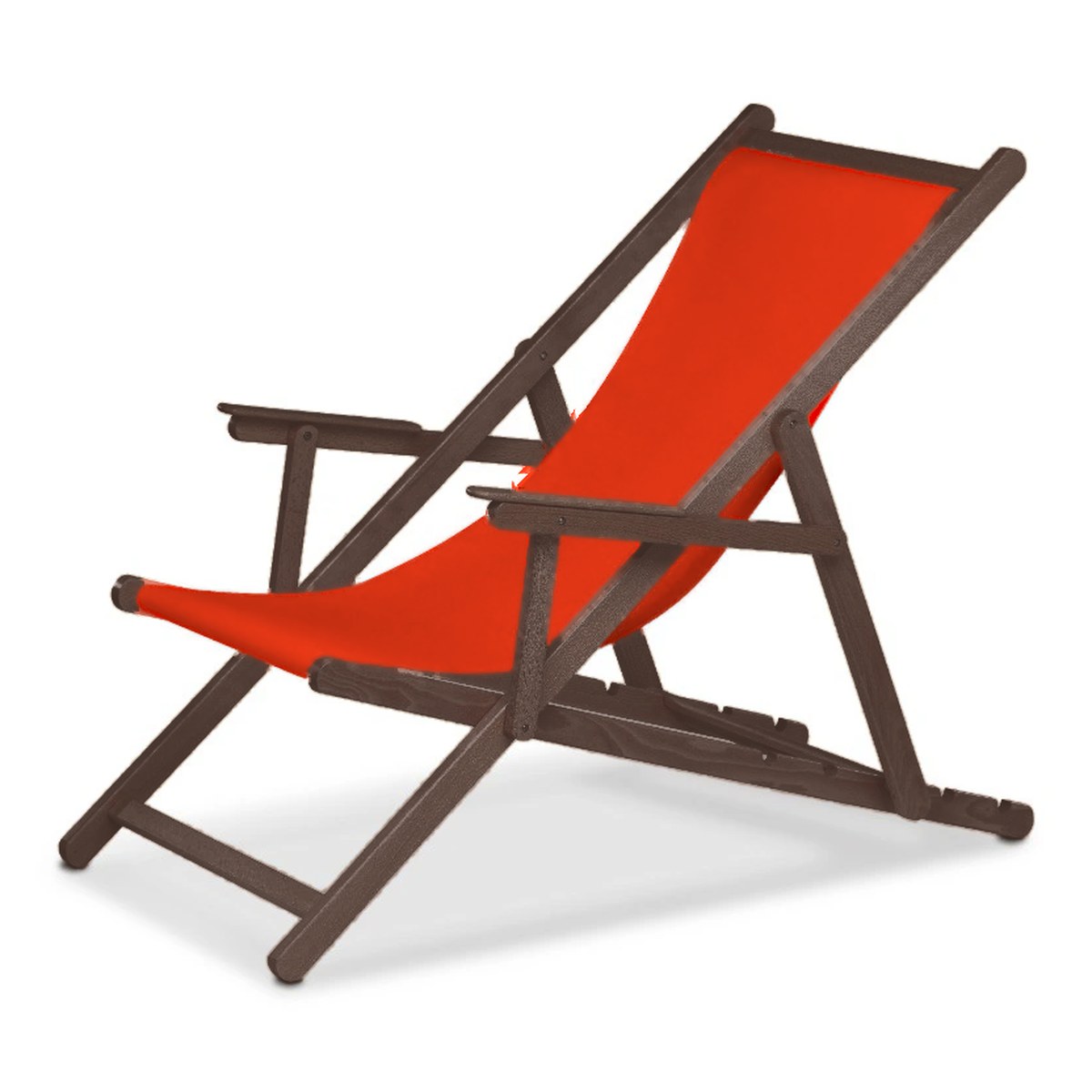 Chilienne Biarritz à accoudoirs — vernis noyer, toile Rouge vif 040