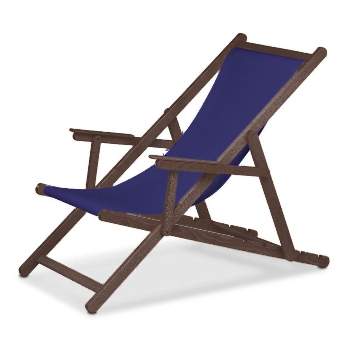 Chilienne Biarritz à accoudoirs — vernis noyer, toile Bleu nuit 063
