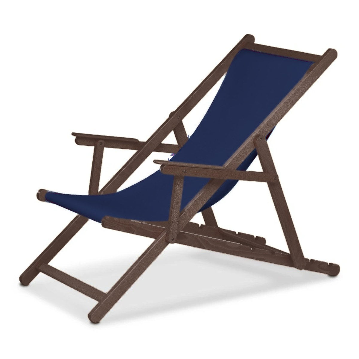 Chilienne Biarritz à accoudoirs — vernis noyer, toile Bleu marine 077