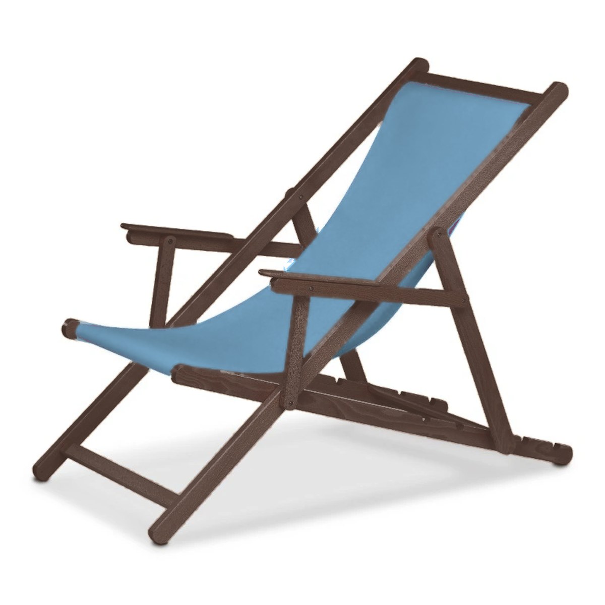 Chilienne Biarritz à accoudoirs — vernis noyer, toile Bleu ciel 083