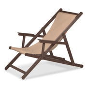Chilienne Biarritz à accoudoirs — vernis noyer, toile Rayé beige écru 512