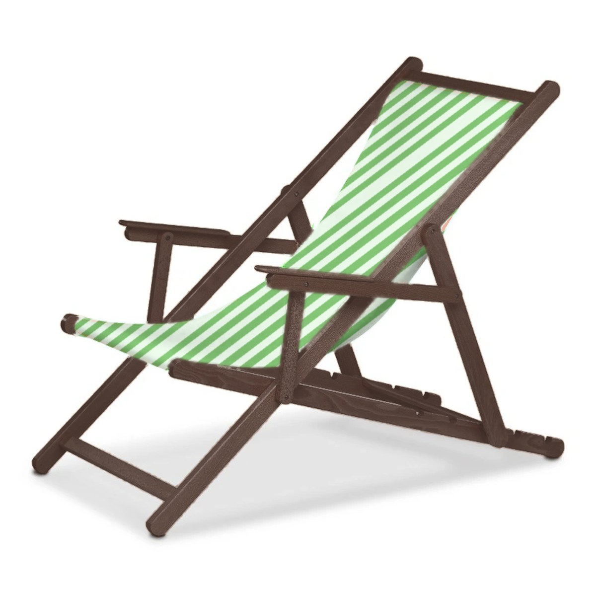 Chilienne Biarritz à accoudoirs — vernis noyer, toile Rayé blanc vert 569