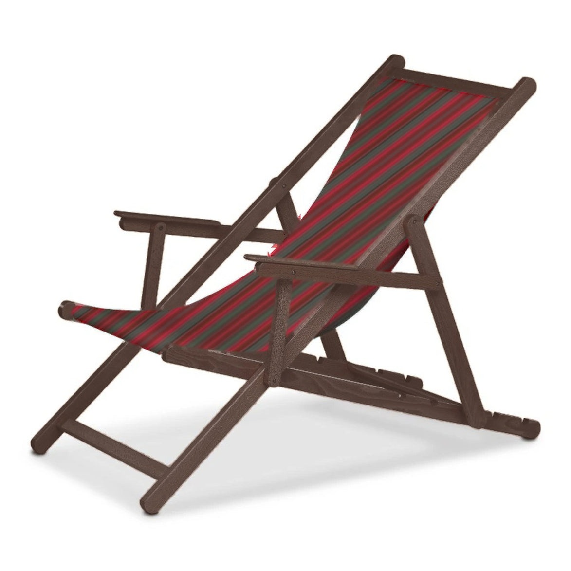 Chilienne Biarritz à accoudoirs — vernis noyer, toile Rayé multicolore rouge 662