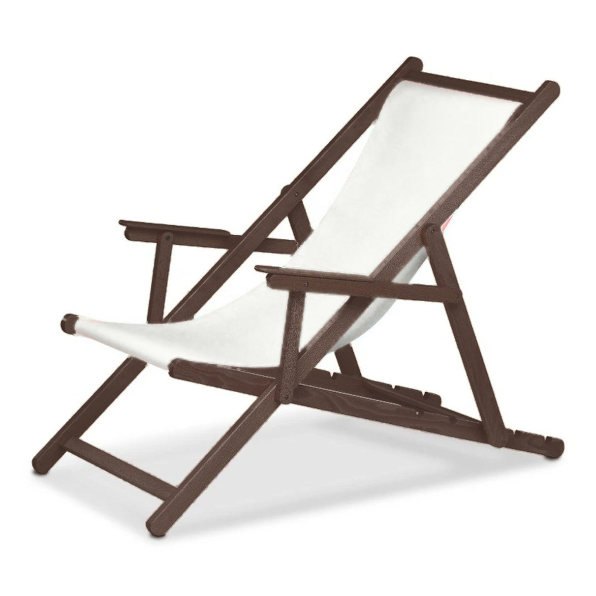 Chilienne Biarritz à accoudoirs — vernis noyer, toile Screen blanc