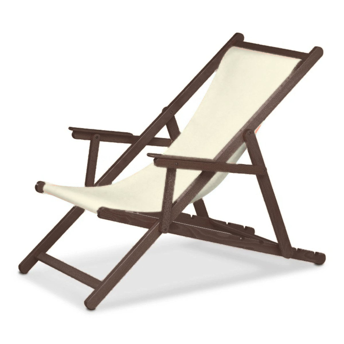 Chilienne Biarritz à accoudoirs — vernis noyer, toile Screen écru