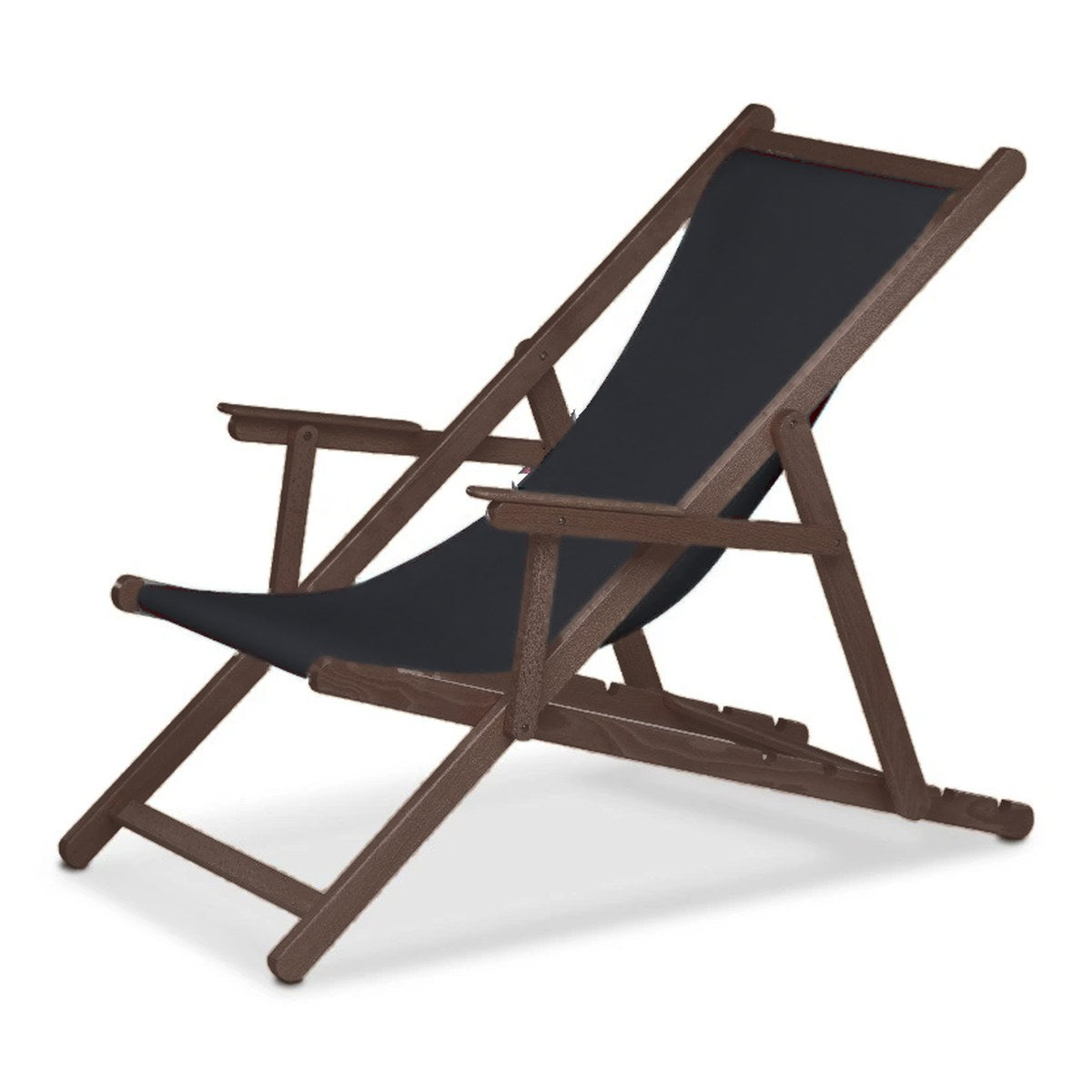 Chilienne Biarritz à accoudoirs — vernis noyer, toile Screen noir