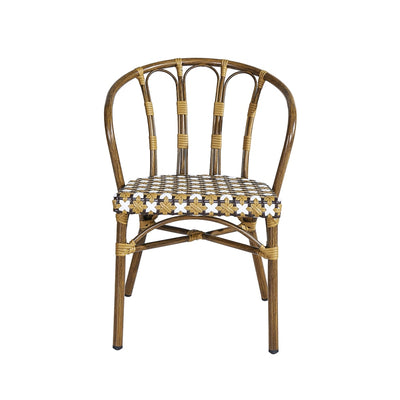 Chaise Miro — chaise de terrasse à dossier ajouré, tressage Camel, Blanc et Brun
