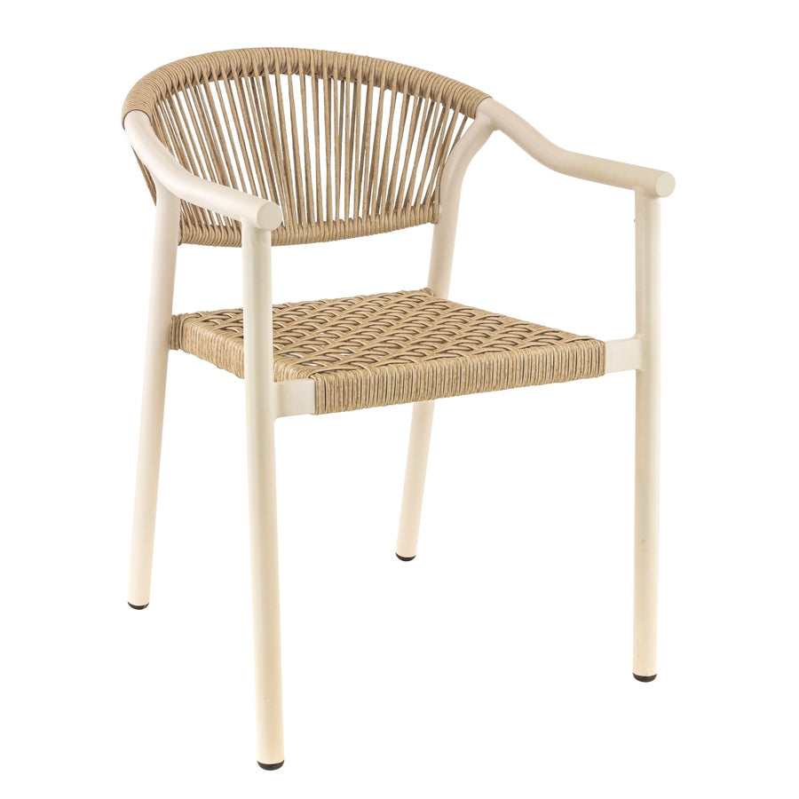 Fauteuil Tomeo — fauteuil de terrasse à accoudoirs intégrés et tressage effet corde