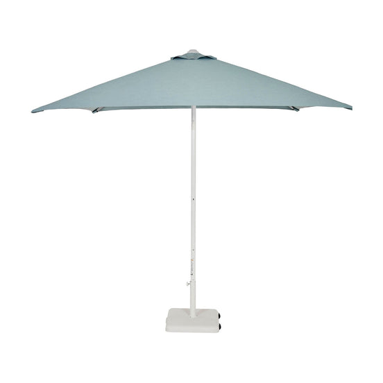Parasol Eolo Sunbrella Ezpeleta, structure blanche, toile Sunbrella bleu minéral