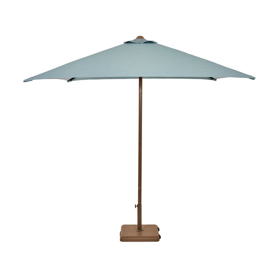 Parasol Eolo Sunbrella Ezpeleta, structure taupe, toile Sunbrella bleu minéral