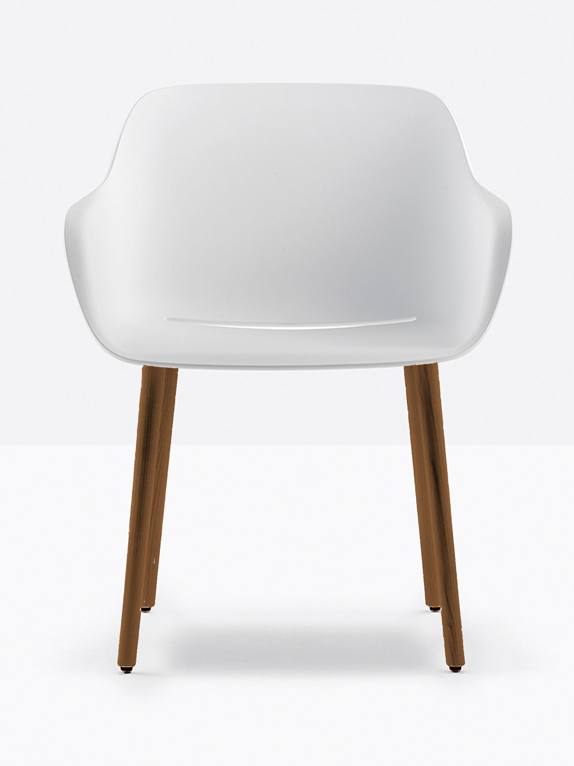 Fauteuil Babila XL pieds bois 2754 Pedrali, coque blanche, pieds noyer