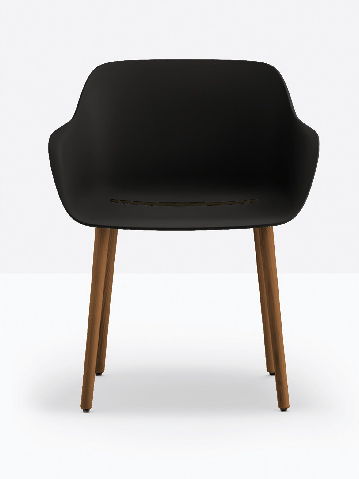 Fauteuil Babila XL pieds bois 2754 Pedrali, coque noire, pieds noyer