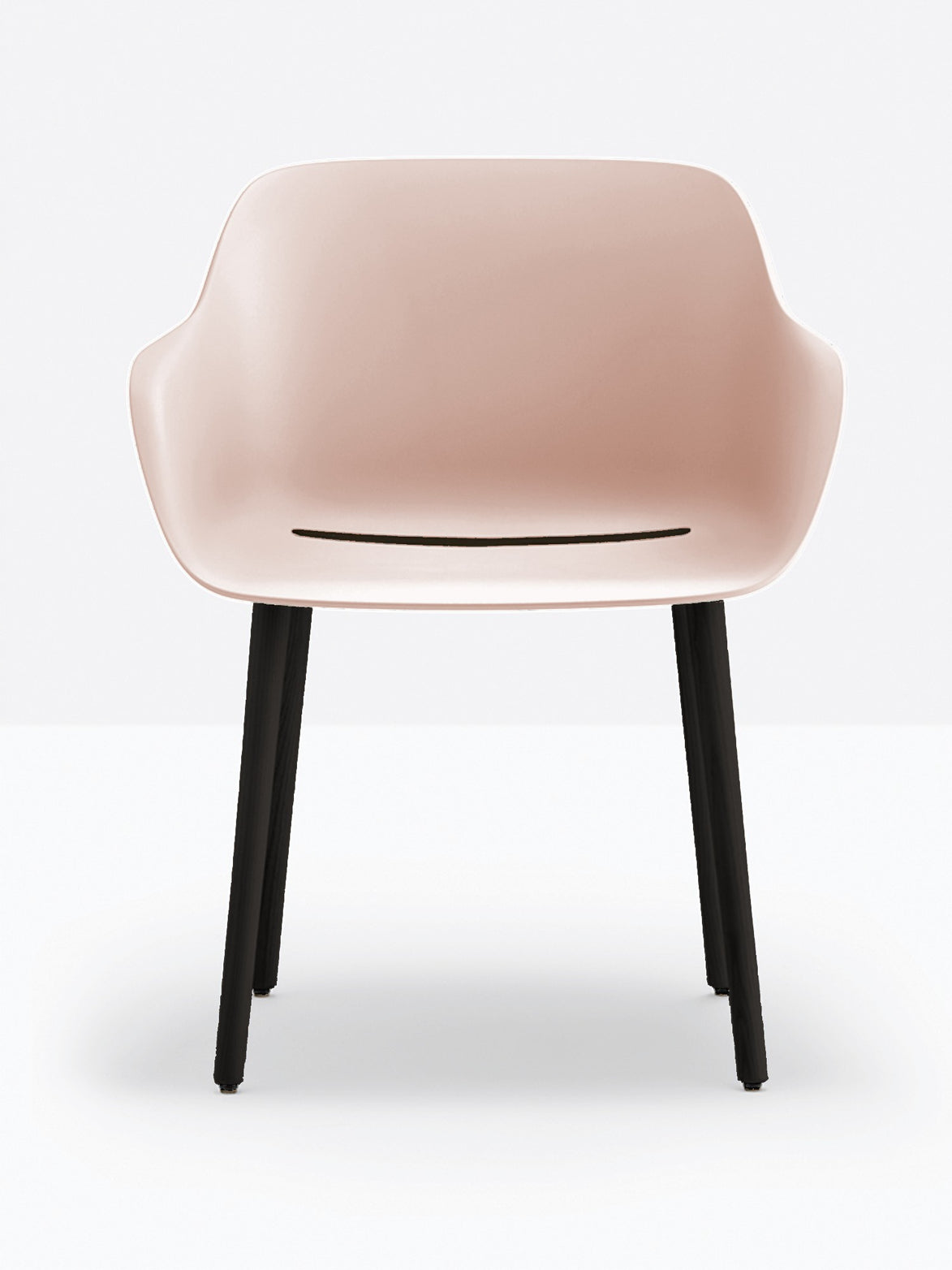 Fauteuil Babila XL pieds bois 2754 Pedrali, coque rose, pieds frêne noir