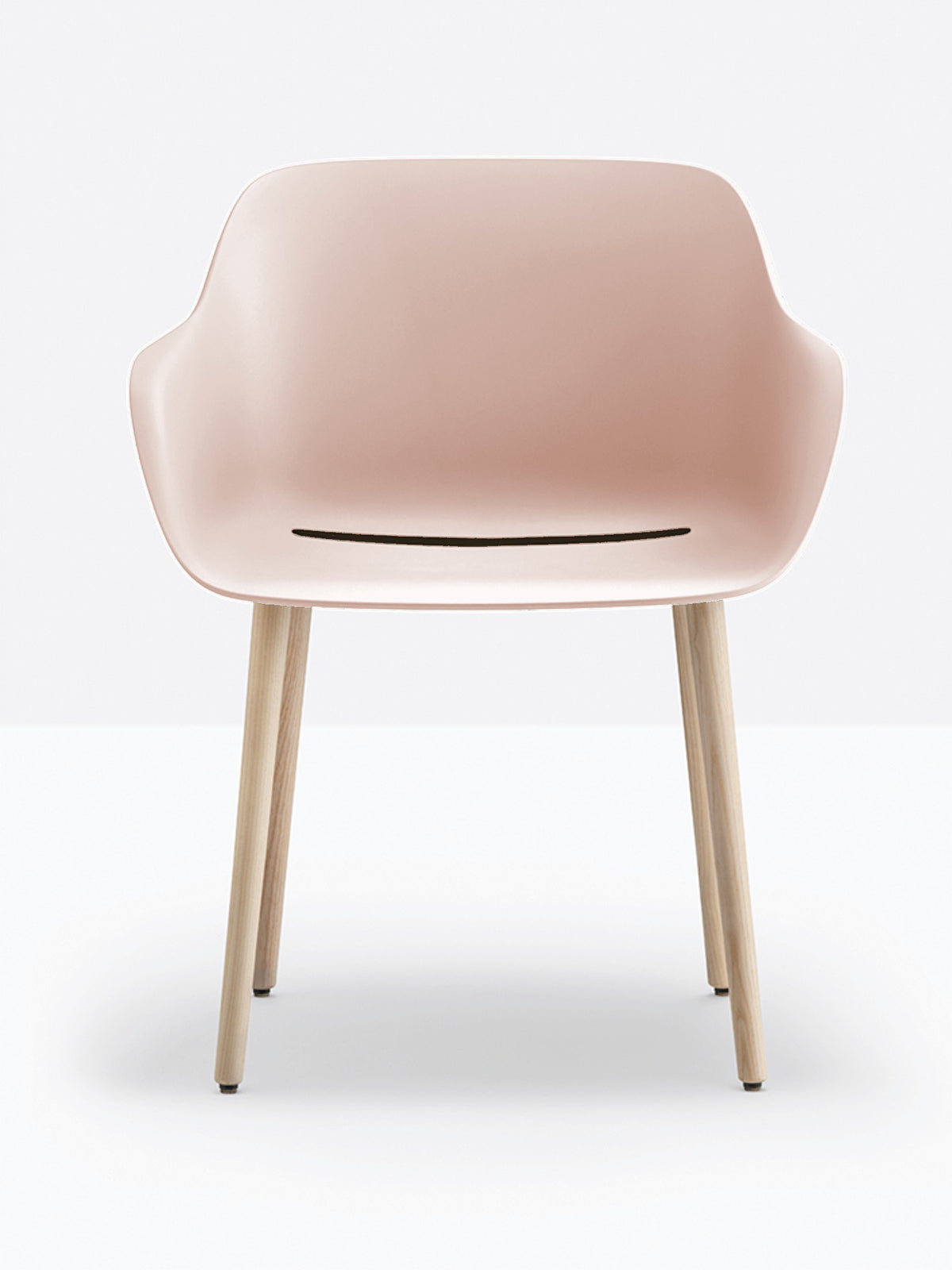 Fauteuil Babila XL pieds bois 2754 Pedrali, coque rose, pieds frêne naturel