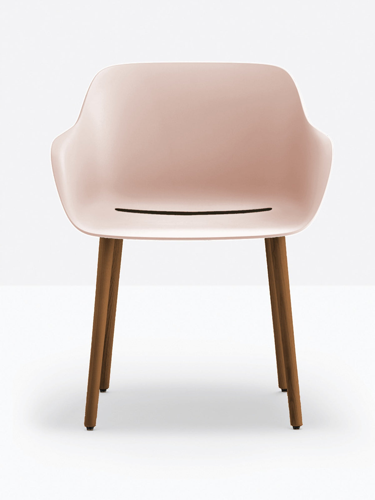 Fauteuil Babila XL pieds bois 2754 Pedrali, coque rose, pieds noyer