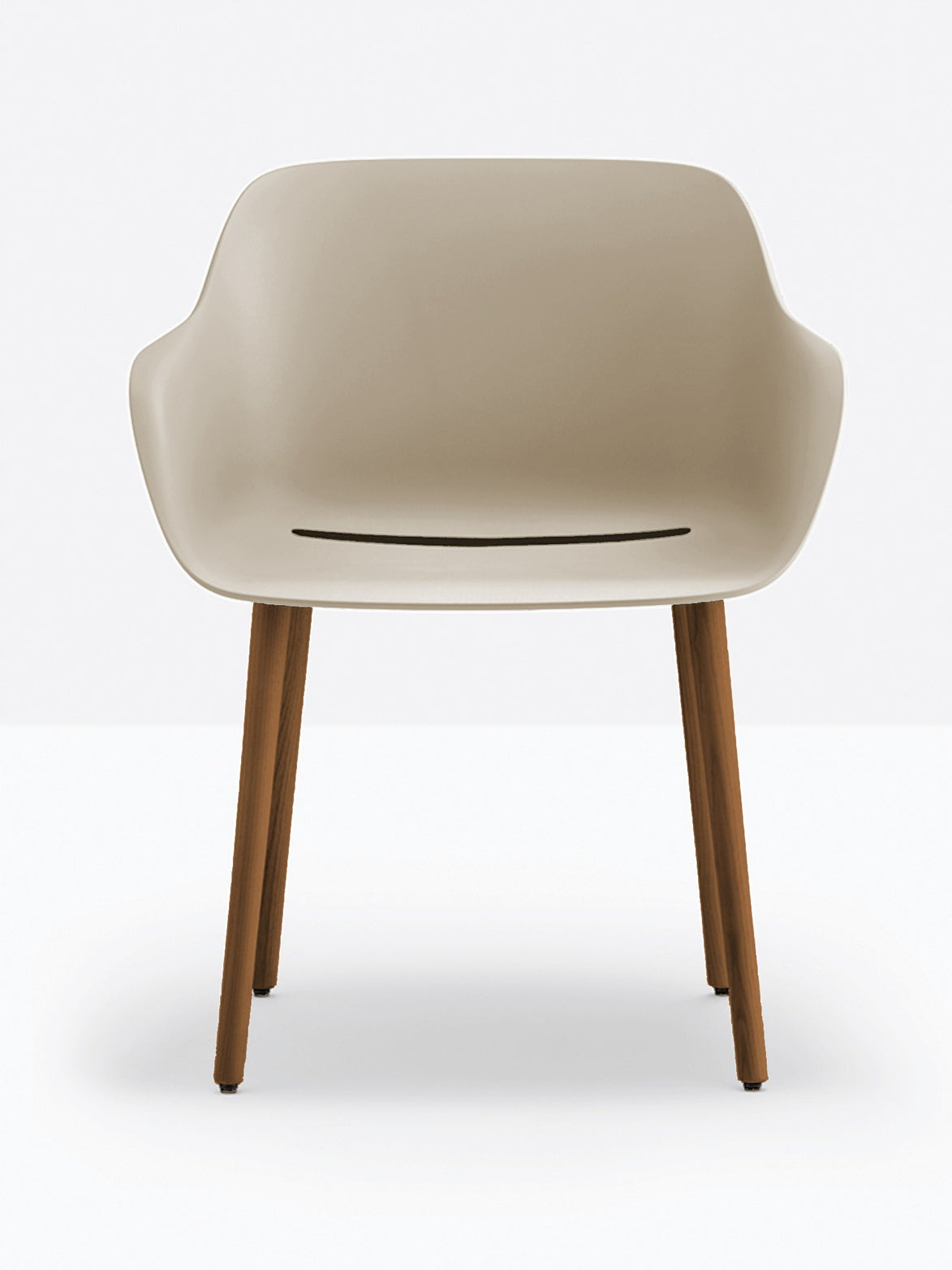 Fauteuil Babila XL pieds bois 2754 Pedrali, coque sable, pieds noyer