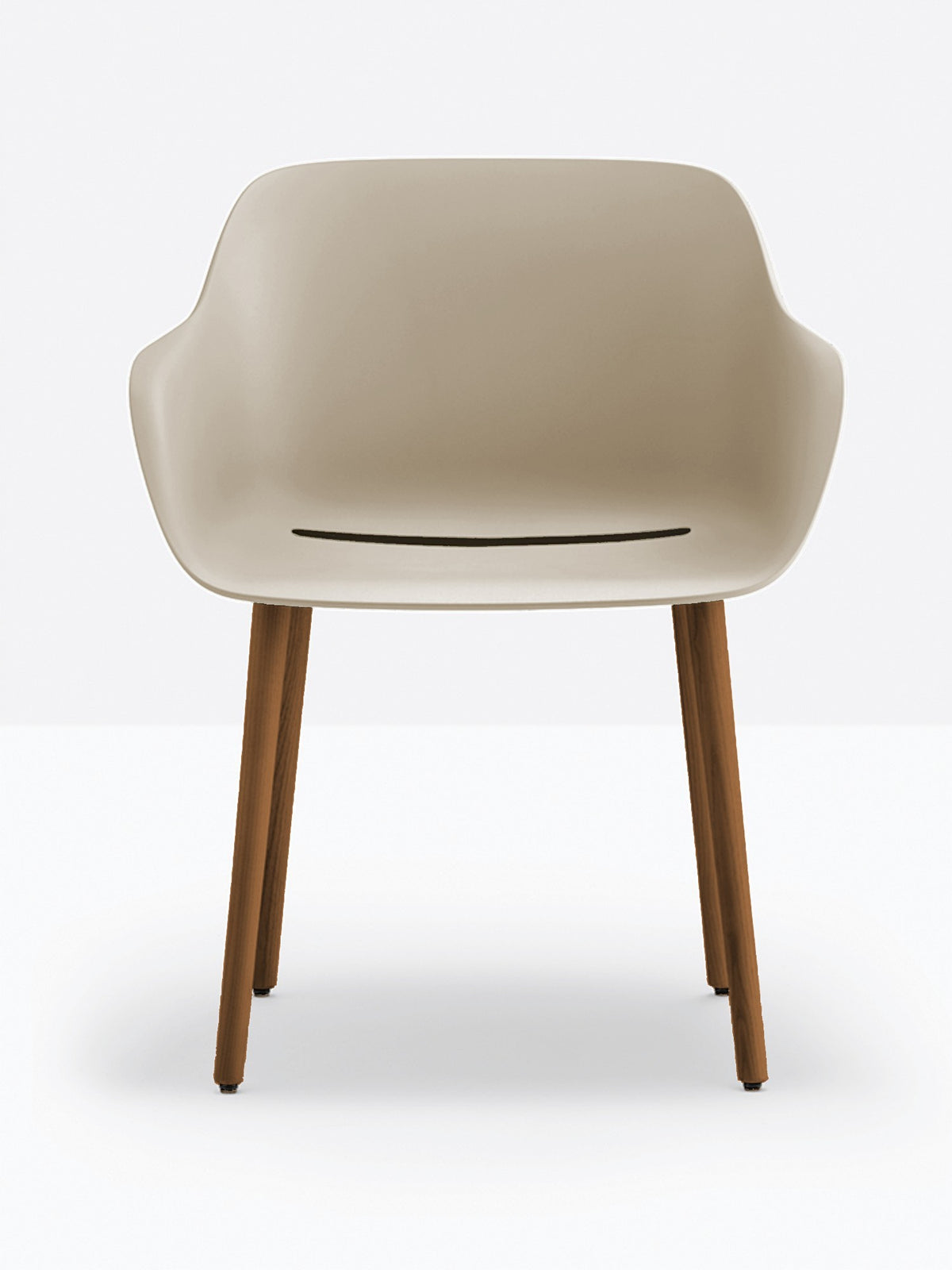 Fauteuil Babila XL pieds bois 2754 Pedrali, coque sable, pieds noyer