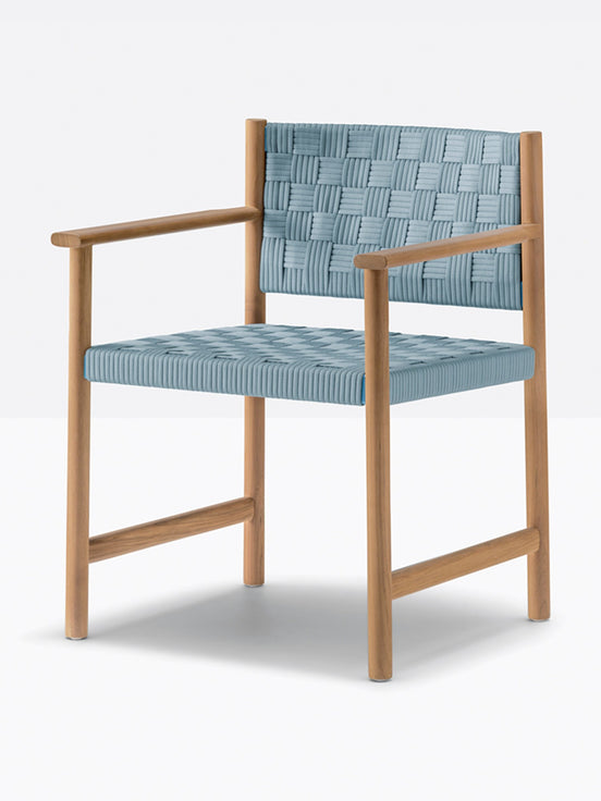 Fauteuil de terrasse Griante Pedrali teck, sangle bleu ciel