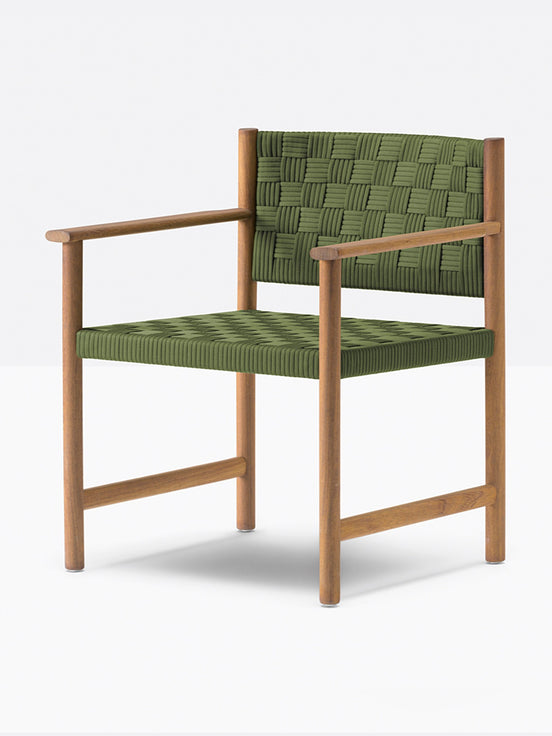 Fauteuil Griante teck, sangle vert olive