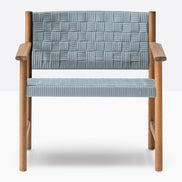 Fauteuil lounge Griante Pedrali teck, sangle bleu ciel