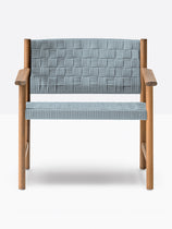 Fauteuil lounge Griante Pedrali teck, sangle bleu ciel