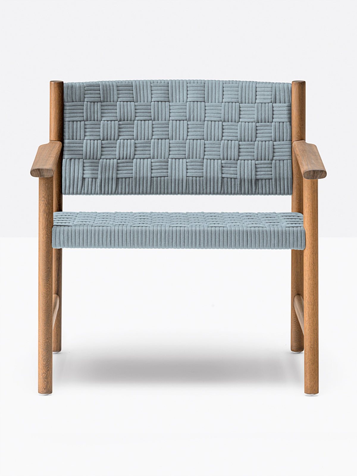 Fauteuil lounge Griante Pedrali teck, sangle bleu ciel