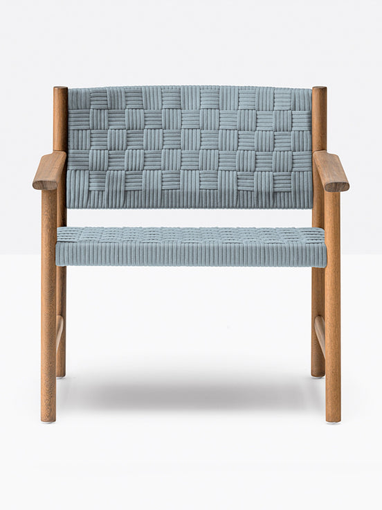Fauteuil lounge Griante Pedrali teck, sangle bleu ciel