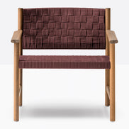 Fauteuil lounge Griante teck, sangle bordeaux