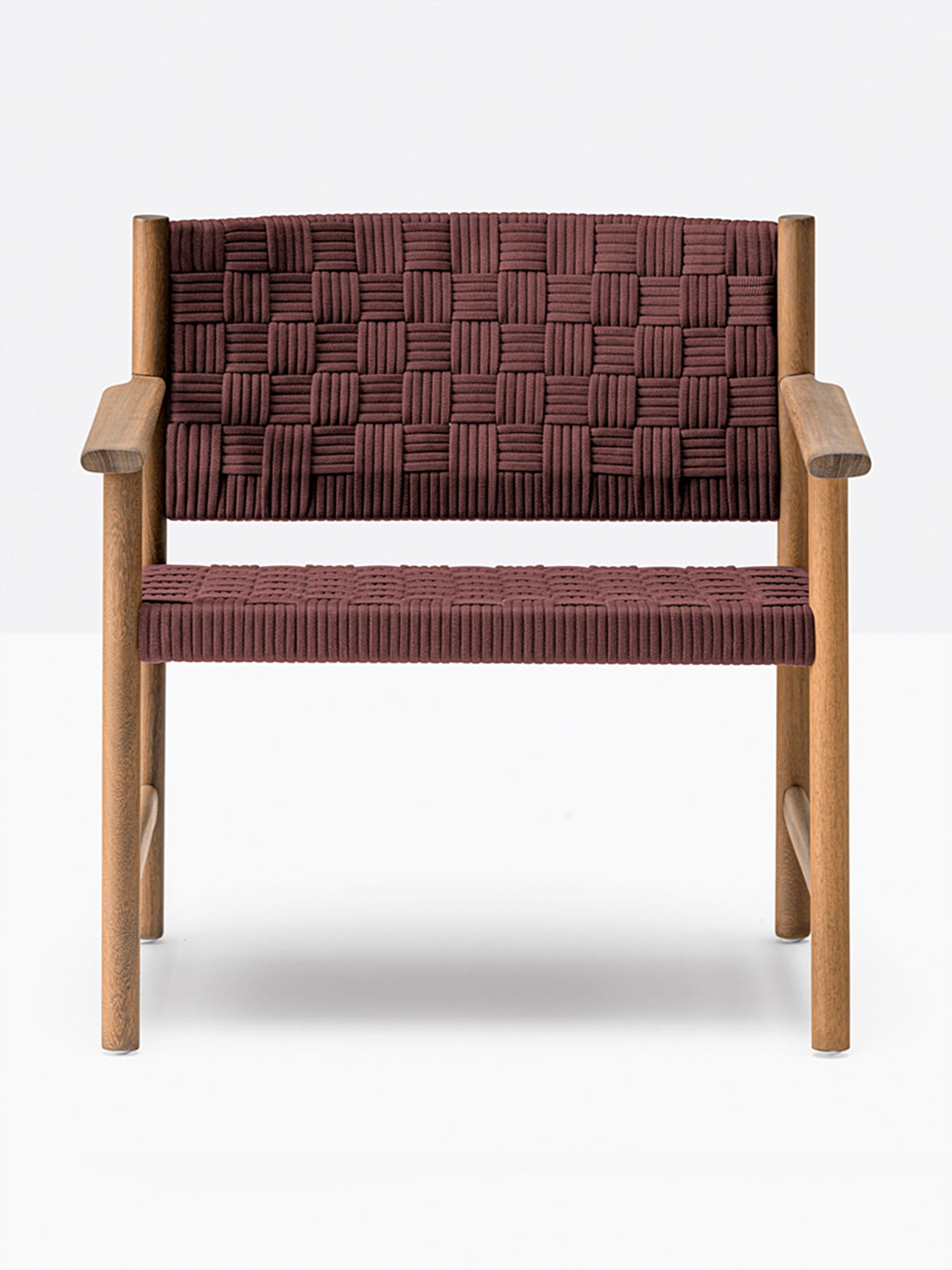 Fauteuil lounge Griante teck, sangle bordeaux