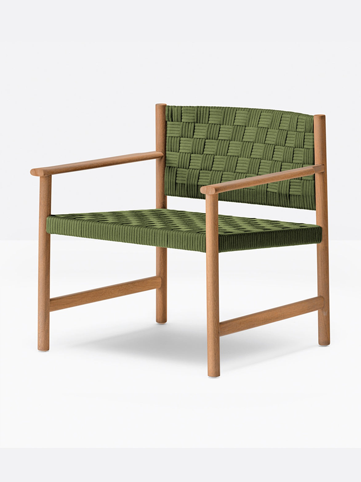 Fauteuil lounge Griante vert olive vue de trois quarts