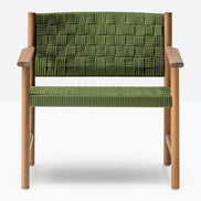 Fauteuil lounge Griante teck, sangle vert olive