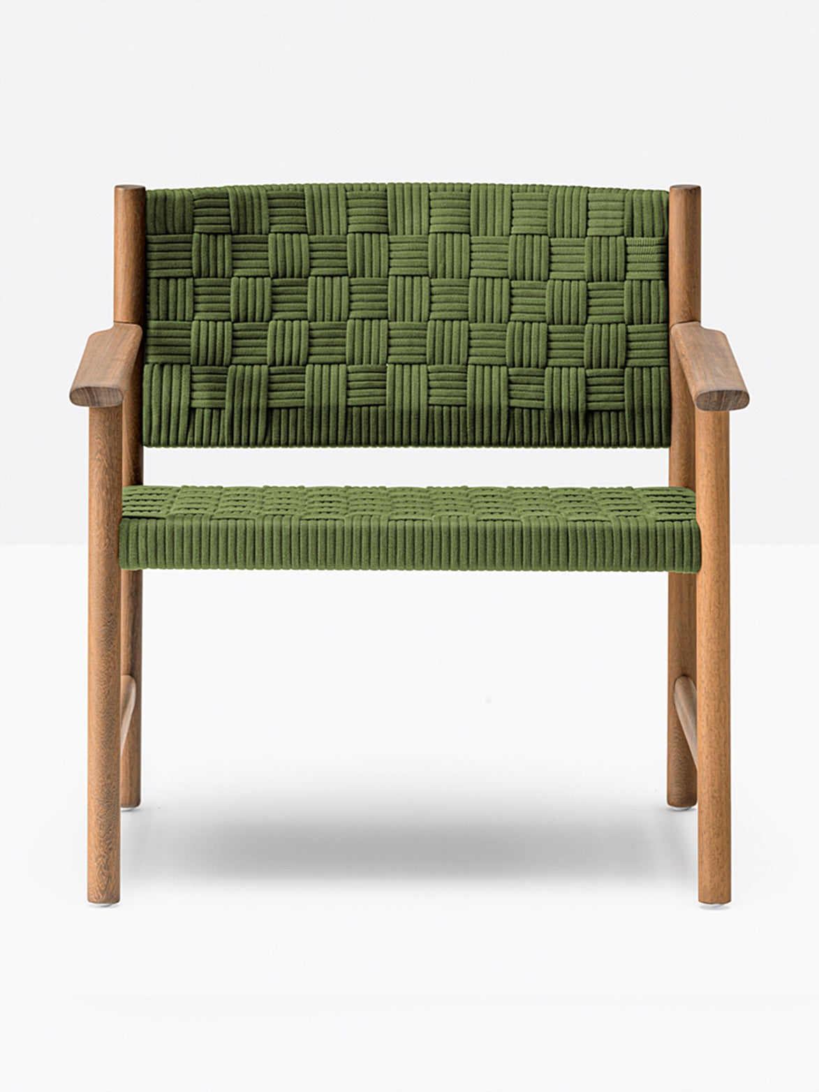 Fauteuil lounge Griante teck, sangle vert olive