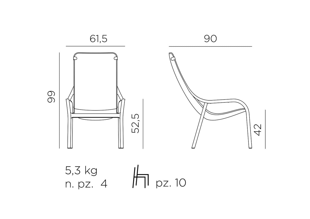 Fauteuil lounge Net Nardi – plan coté, dimensions