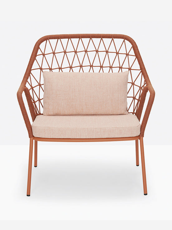 Fauteuil lounge Panarea terracotta, coussin rose