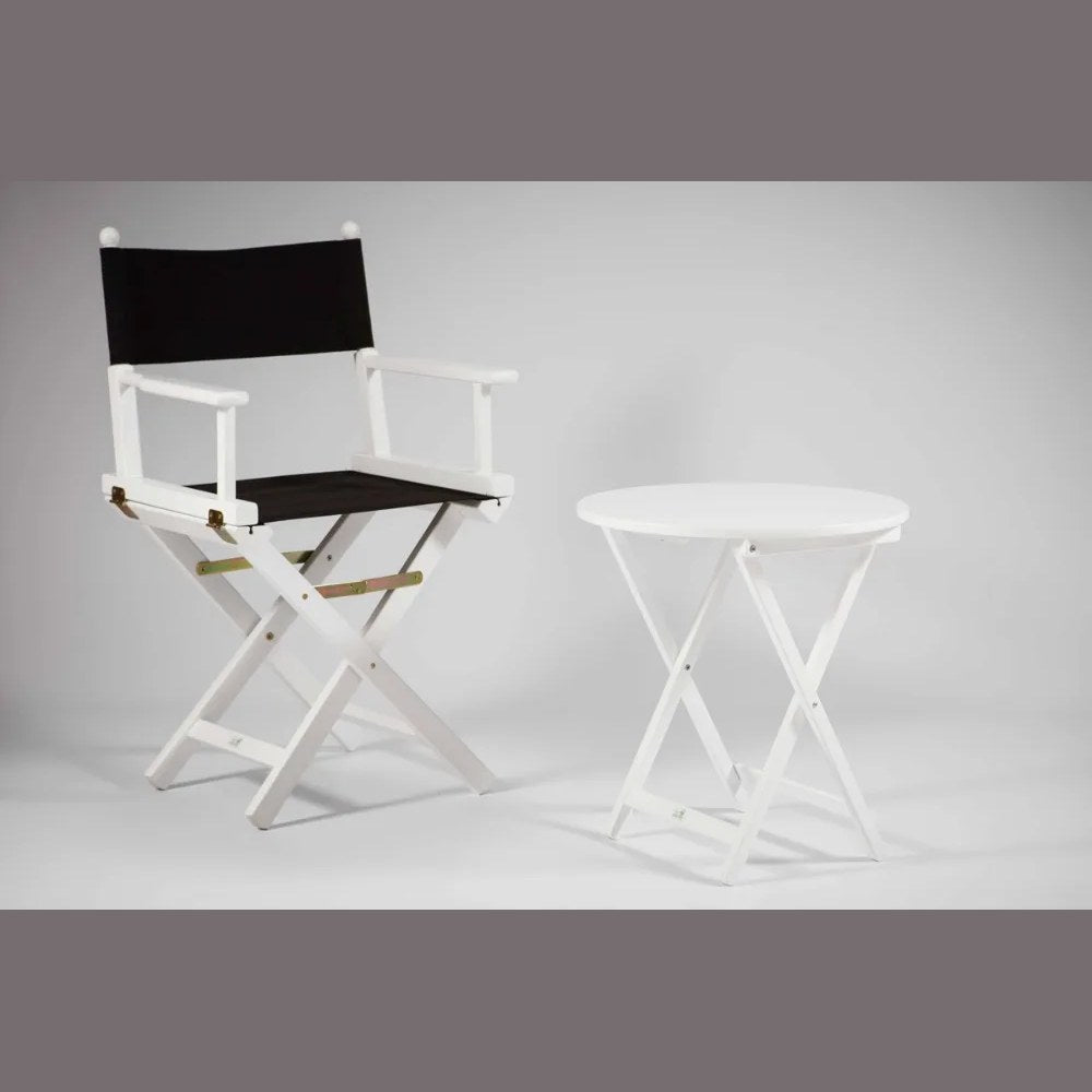 Fauteuil metteur en scène Cinéma laqué blanc, toile noire, avec guéridon pliant