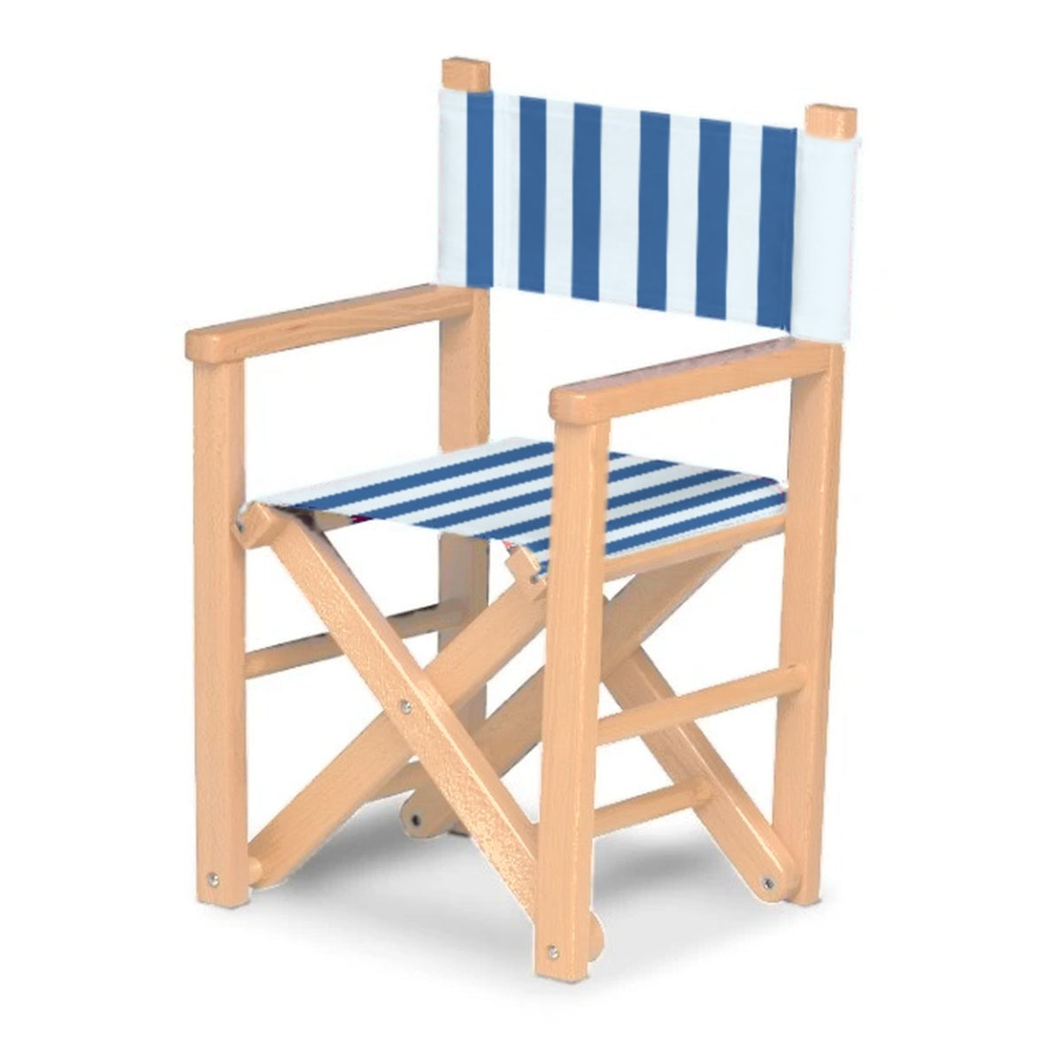 Fauteuil metteur en scène enfant Dakota — vernis naturel, toile Rayé blanc bleu 012