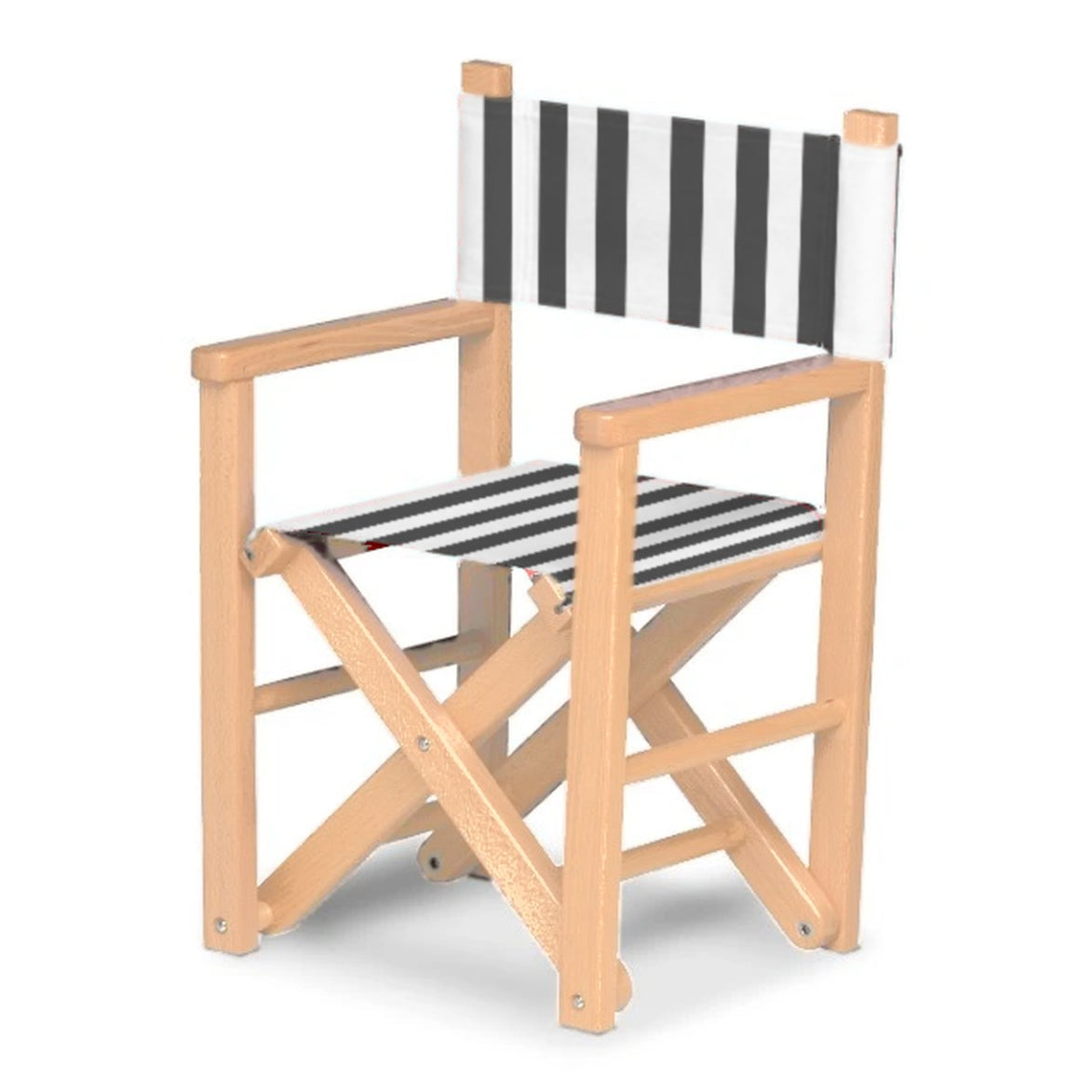 Fauteuil metteur en scène enfant Dakota — vernis naturel, toile Rayé blanc noir 014