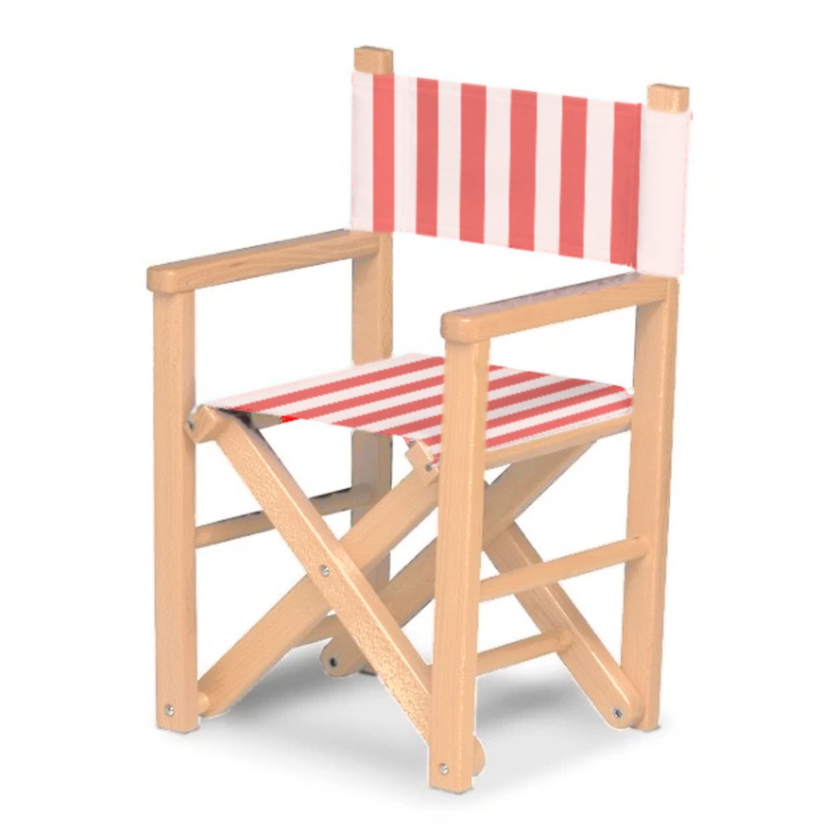 Fauteuil metteur en scène enfant Dakota — vernis naturel, toile Rayé blanc rouge 028