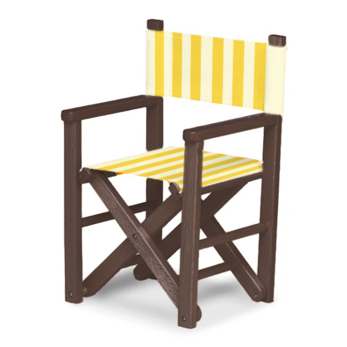 Fauteuil metteur en scène enfant Dakota — vernis noyer, toile Rayé blanc jaune 011