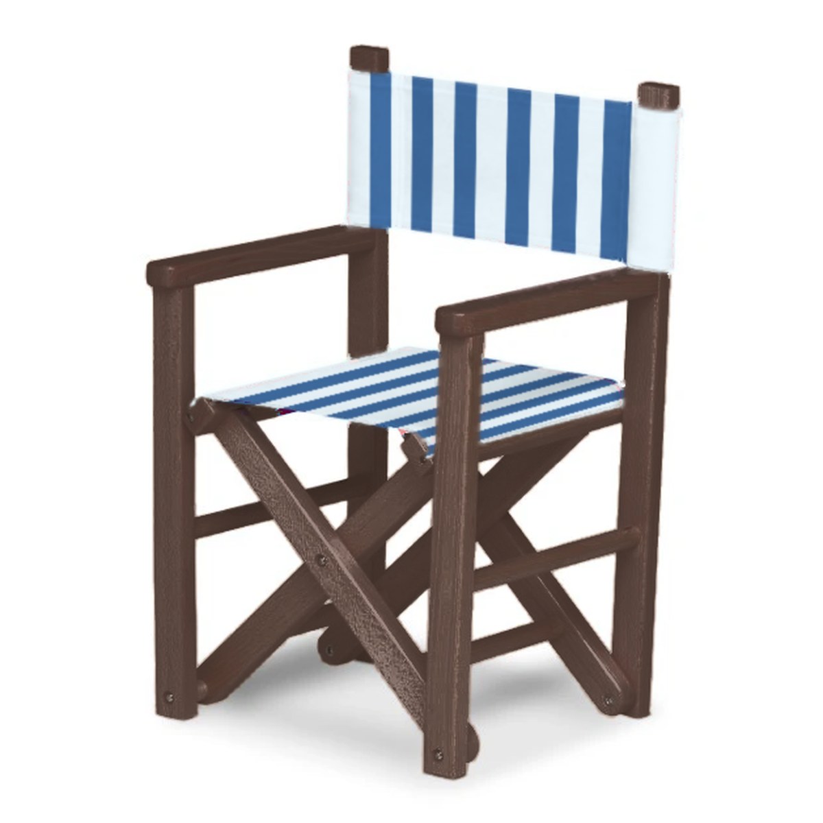 Fauteuil metteur en scène enfant Dakota — vernis noyer, toile Rayé blanc bleu 012