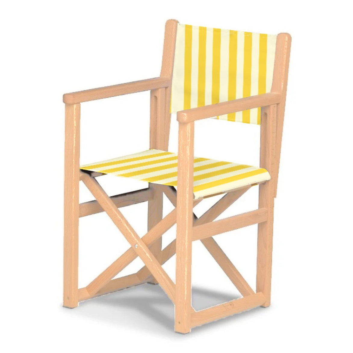 Fauteuil metteur en scène enfant Hollywood — vernis naturel, toile Rayé blanc jaune 011