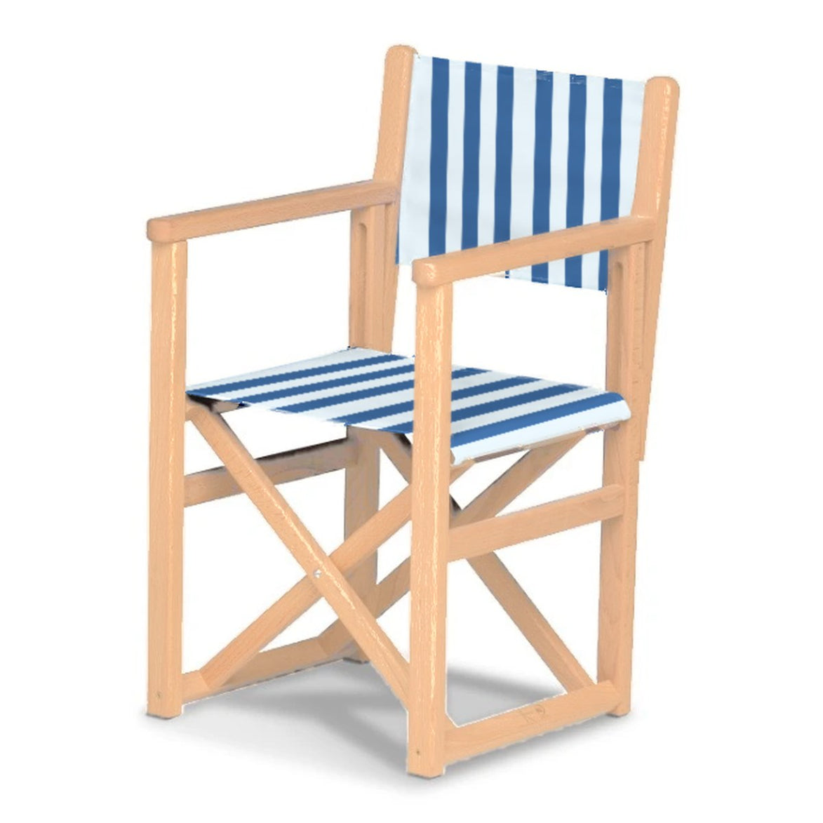 Fauteuil metteur en scène enfant Hollywood — vernis naturel, toile Rayé blanc bleu 012